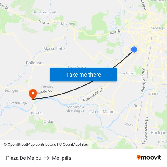 Plaza De Maipú to Melipilla map