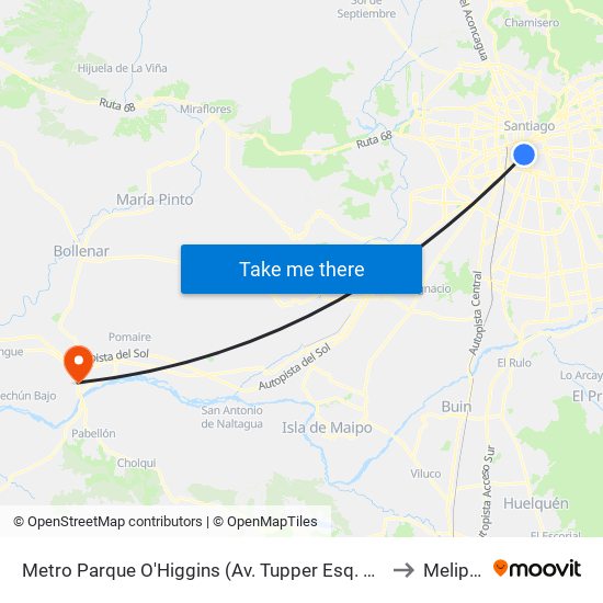 Metro Parque O'Higgins (Av. Tupper Esq. Av. Viel) to Melipilla map
