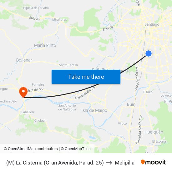(M) La Cisterna (Gran Avenida, Parad. 25) to Melipilla map