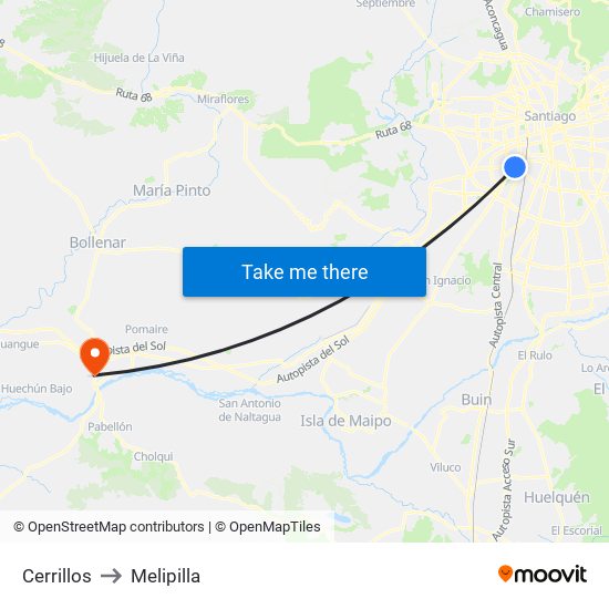 Cerrillos to Melipilla map