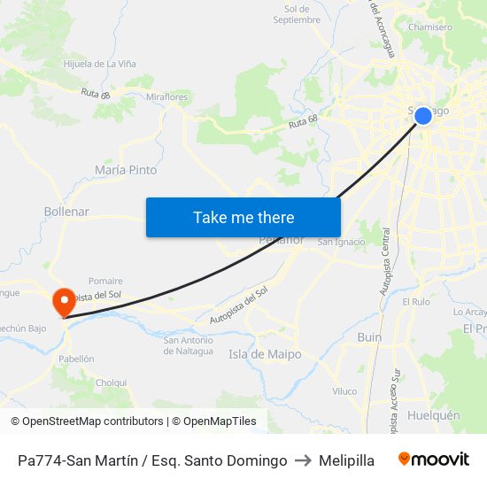 Pa774-San Martín / Esq. Santo Domingo to Melipilla map