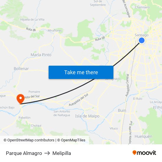 Parque Almagro to Melipilla map