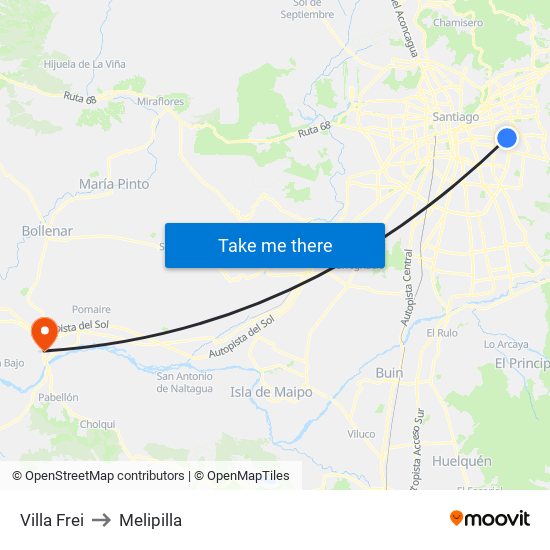 Villa Frei to Melipilla map