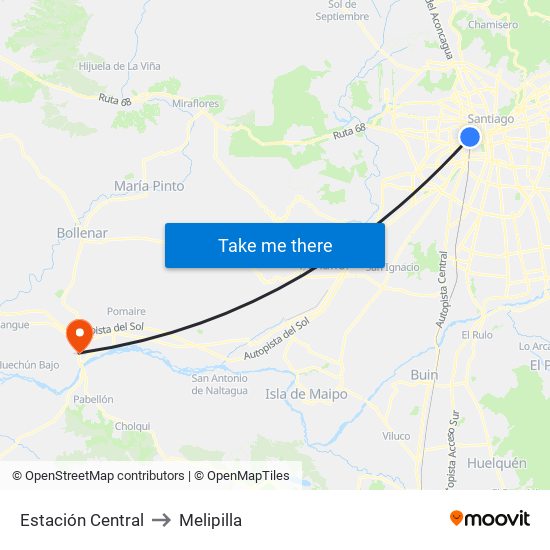 Estación Central to Melipilla map