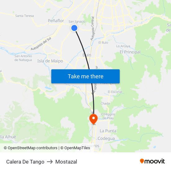 Calera De Tango to Mostazal map