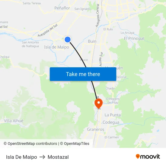 Isla De Maipo to Mostazal map