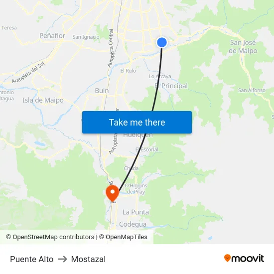 Puente Alto to Mostazal map