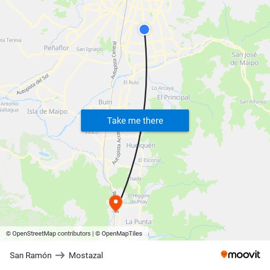 San Ramón to Mostazal map