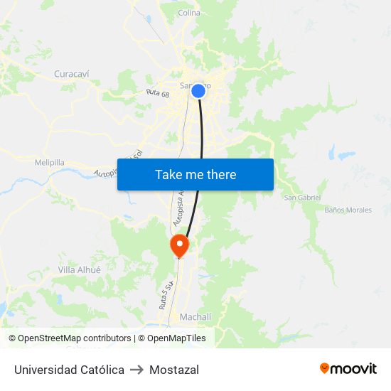 Universidad Católica to Mostazal map
