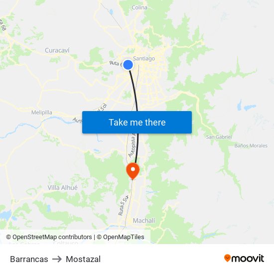 Barrancas to Mostazal map