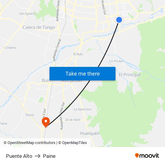 Puente Alto to Paine map