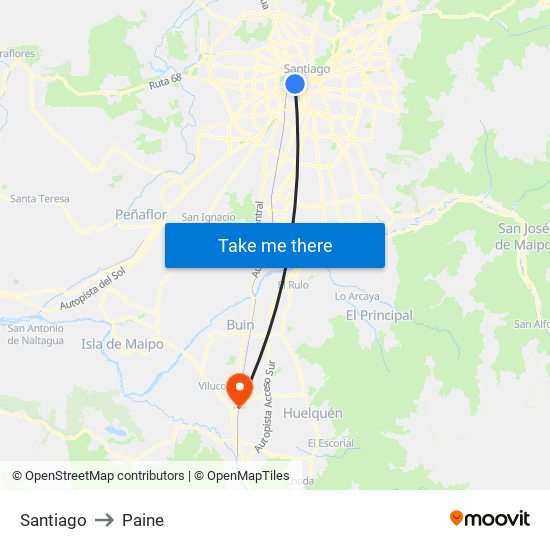 Santiago to Paine map