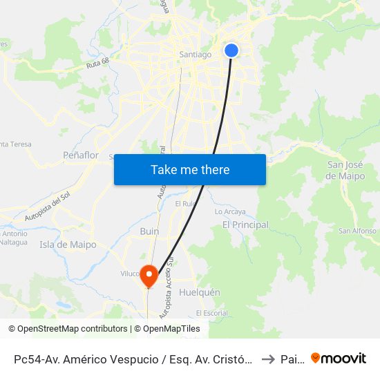 Pc54-Av. Américo Vespucio / Esq. Av. Cristóbal Colón to Paine map