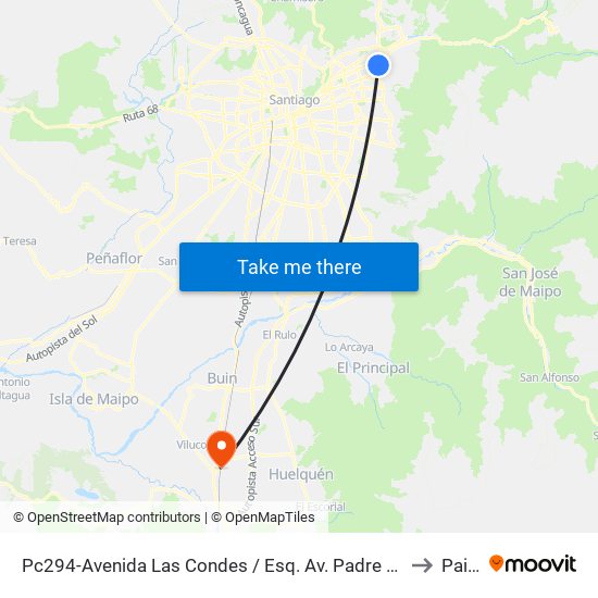Pc294-Avenida Las Condes / Esq. Av. Padre H. Central to Paine map