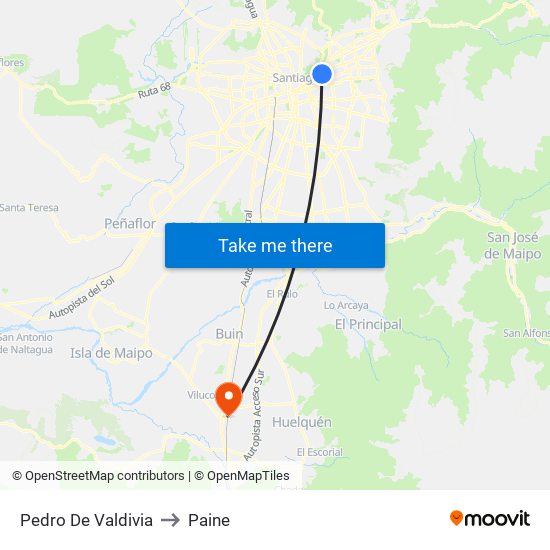 Pedro De Valdivia to Paine map