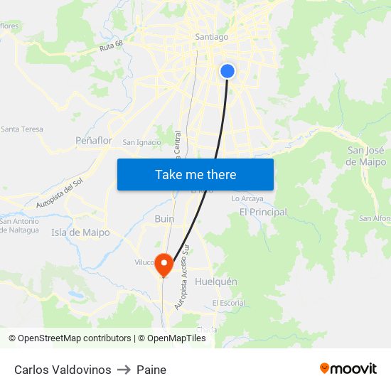 Carlos Valdovinos to Paine map