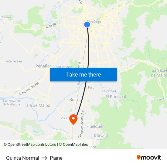 Quinta Normal to Paine map