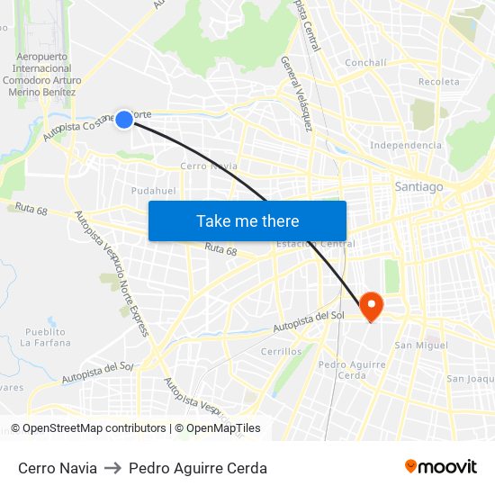 Cerro Navia to Pedro Aguirre Cerda map
