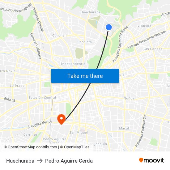 Huechuraba to Pedro Aguirre Cerda map