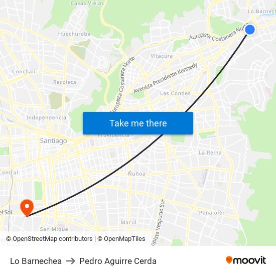Lo Barnechea to Pedro Aguirre Cerda map