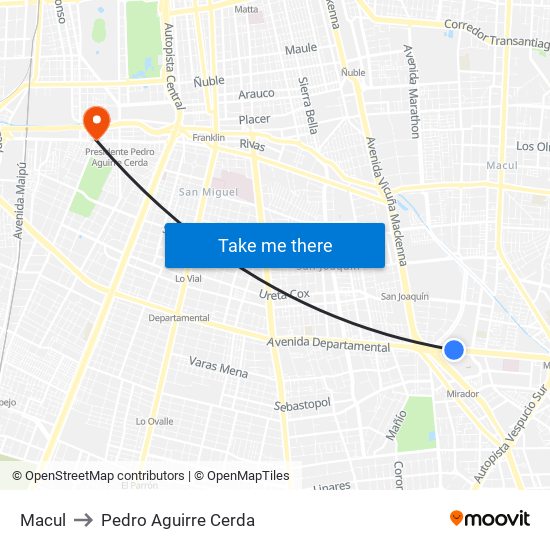 Macul to Pedro Aguirre Cerda map