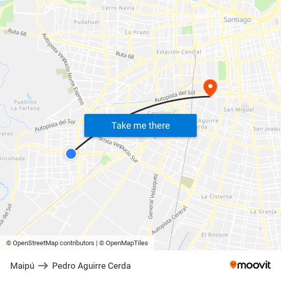 Maipú to Pedro Aguirre Cerda map