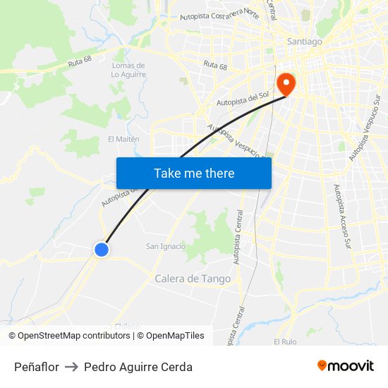 Peñaflor to Pedro Aguirre Cerda map