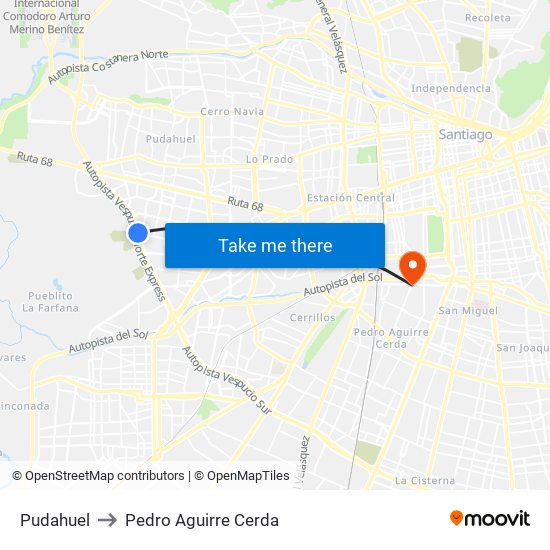 Pudahuel to Pedro Aguirre Cerda map