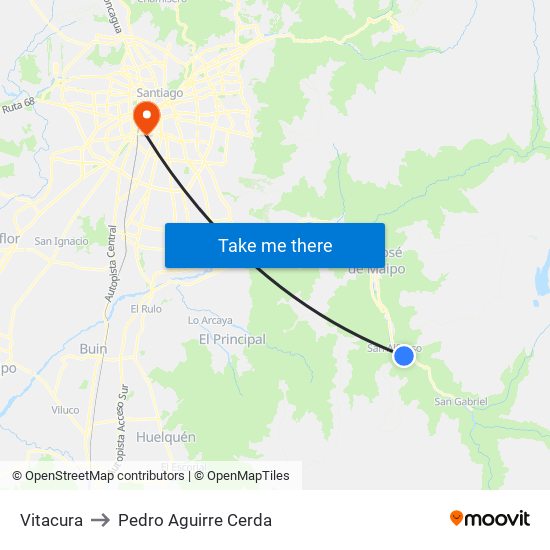 Vitacura to Pedro Aguirre Cerda map