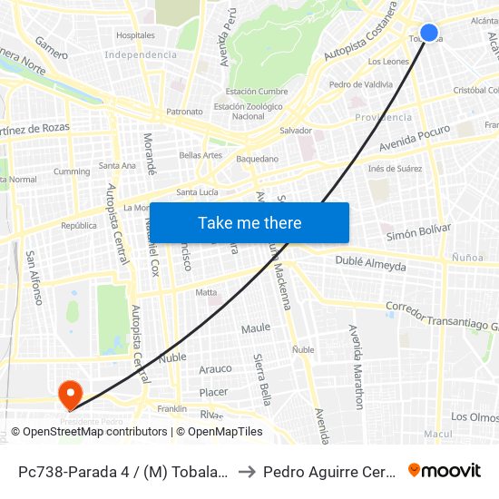 Pc738-Parada 4 / (M) Tobalaba to Pedro Aguirre Cerda map