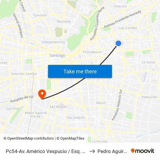 Pc54-Av. Américo Vespucio / Esq. Av. Cristóbal Colón to Pedro Aguirre Cerda map