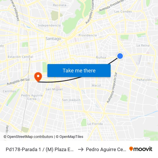 Pd178-Parada 1 / (M) Plaza Egaña to Pedro Aguirre Cerda map