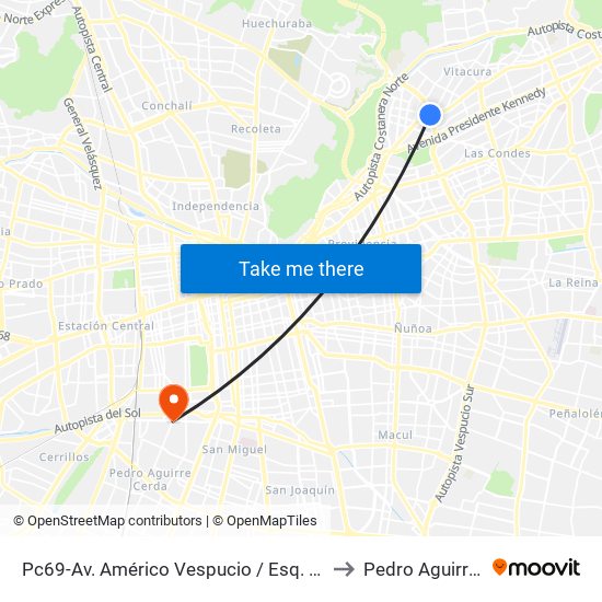 Pc69-Av. Américo Vespucio / Esq. Avenida Vitacura to Pedro Aguirre Cerda map