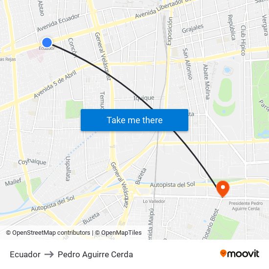 Ecuador to Pedro Aguirre Cerda map