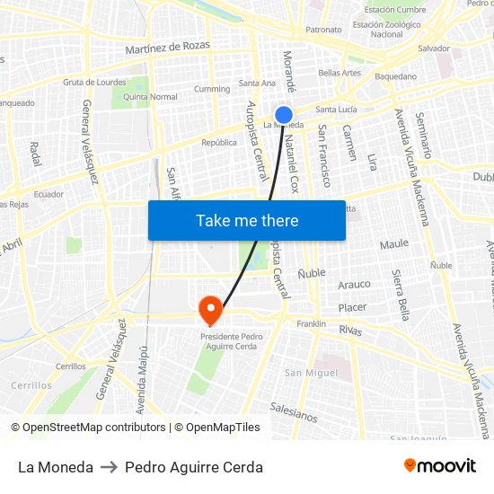 La Moneda to Pedro Aguirre Cerda map