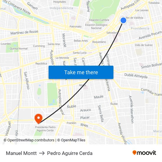 Manuel Montt to Pedro Aguirre Cerda map