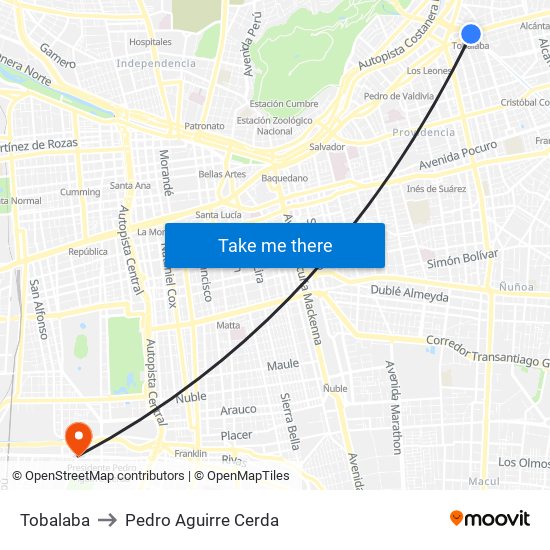 Tobalaba to Pedro Aguirre Cerda map