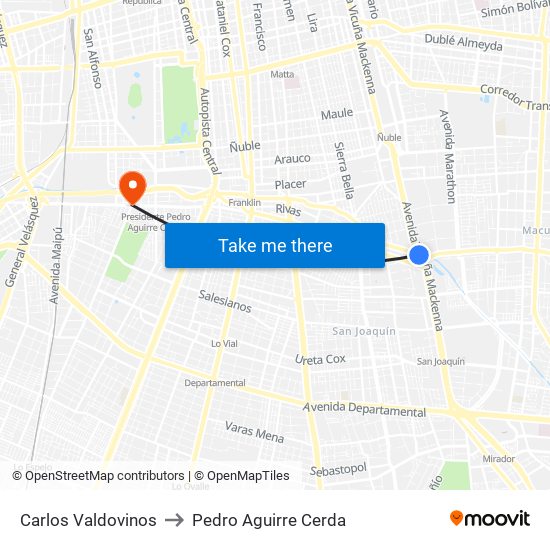 Carlos Valdovinos to Pedro Aguirre Cerda map