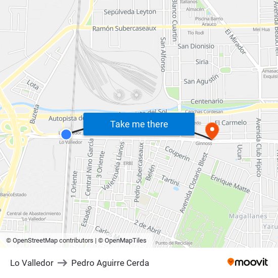 Lo Valledor to Pedro Aguirre Cerda map