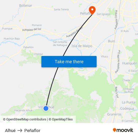 Alhué to Peñaflor map