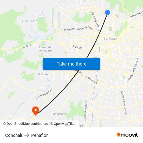 Conchalí to Peñaflor map