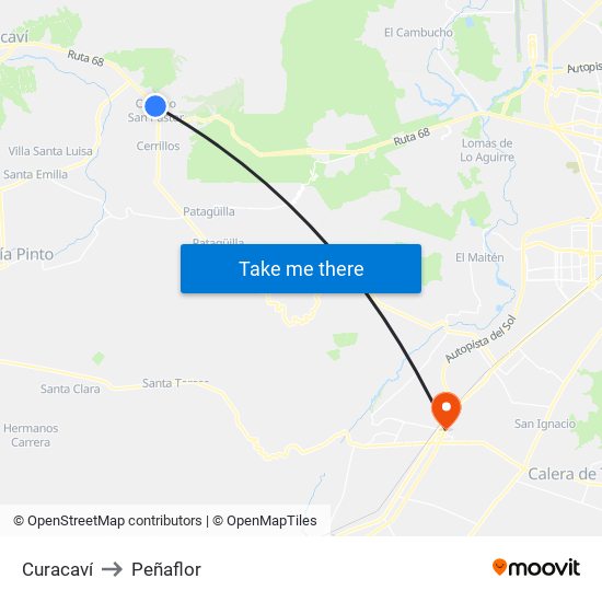 Curacaví to Peñaflor map