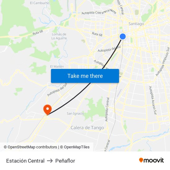Estación Central to Peñaflor map