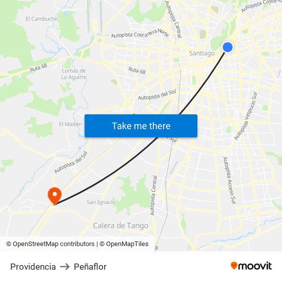 Providencia to Peñaflor map