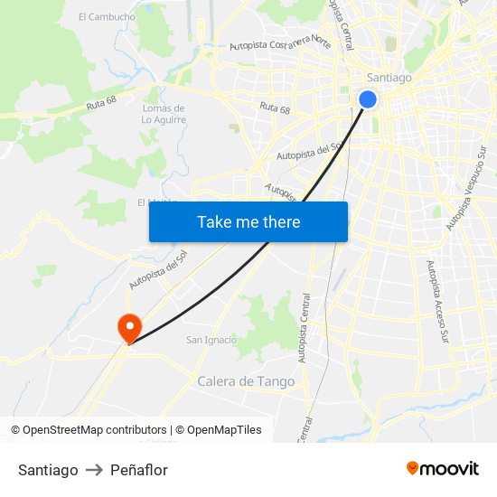 Santiago to Peñaflor map