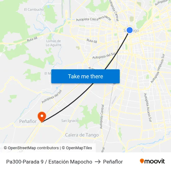 Pa300-Parada 9 / Estación Mapocho to Peñaflor map