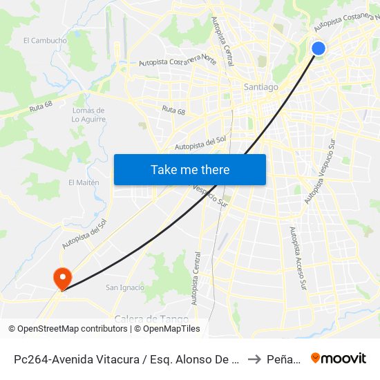 Pc264-Avenida Vitacura / Esq. Alonso De Córdova to Peñaflor map