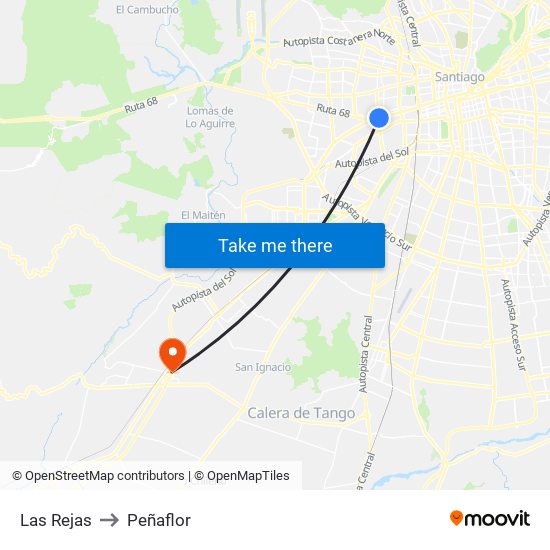 Las Rejas to Peñaflor map