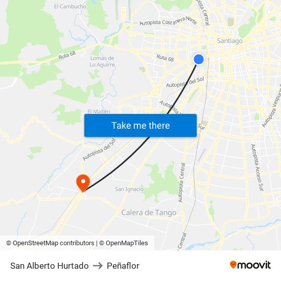 San Alberto Hurtado to Peñaflor map