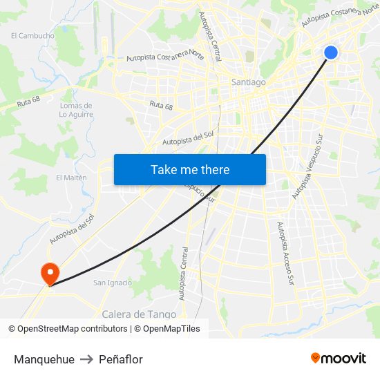 Manquehue to Peñaflor map